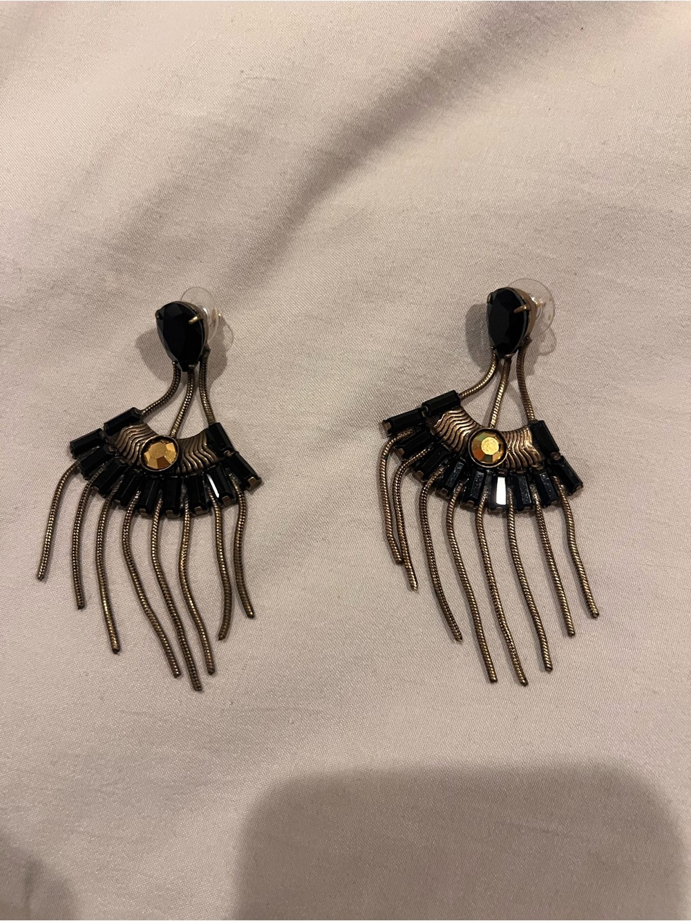 Lionette Black and Gold Statement Fringe Drop Earrings tribal